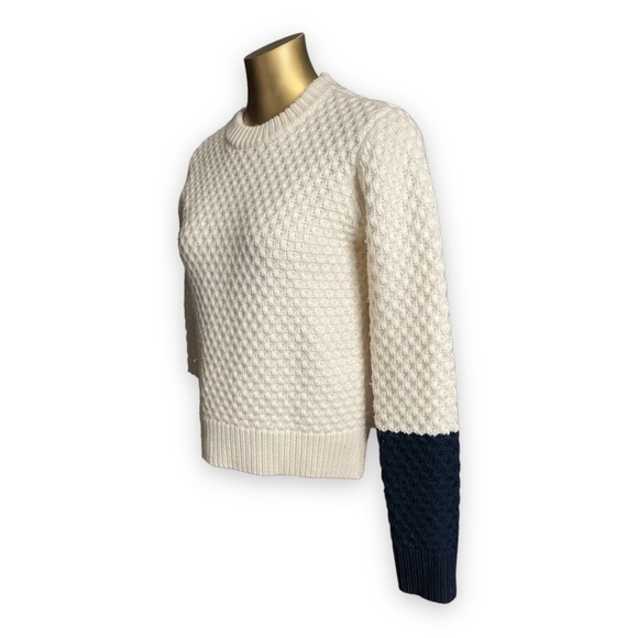 Tory Burch Merino Wool Sweater Contrast Sleeves Quilted Waffle Texture Knit XXS - Picture 4 of 6